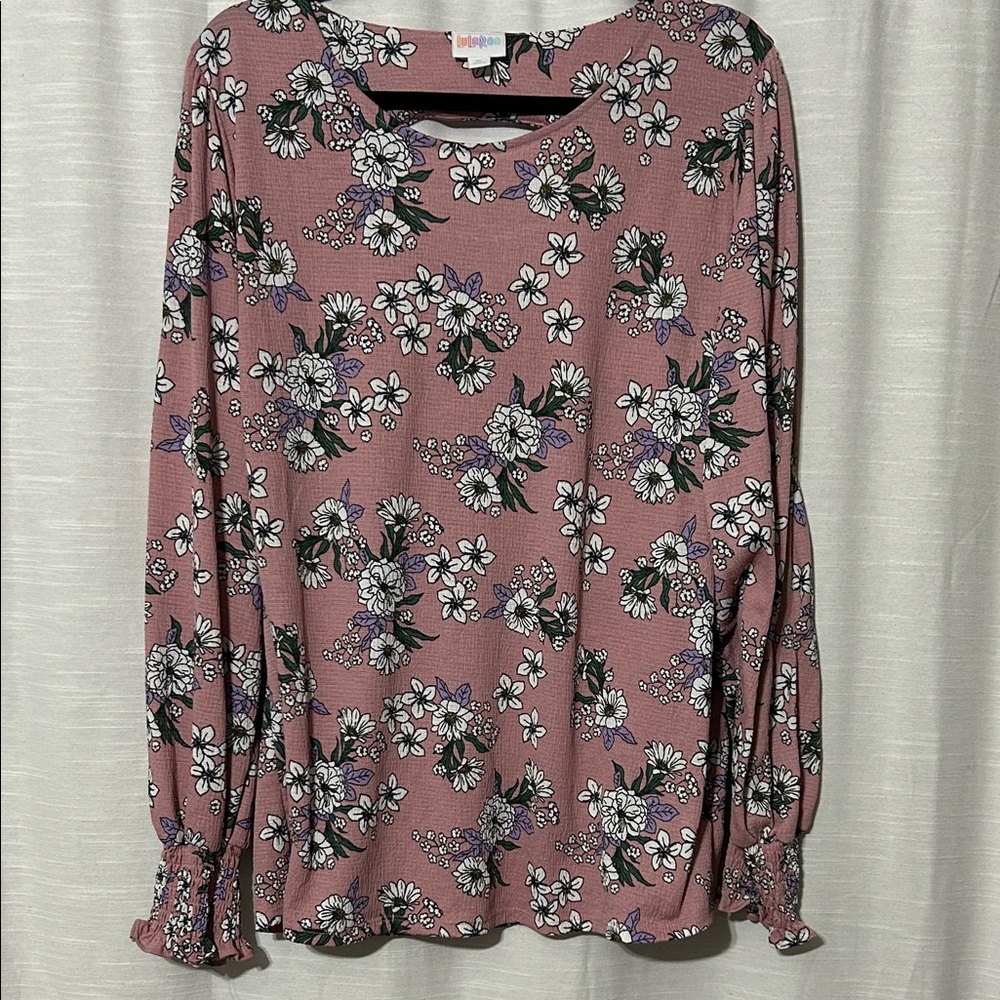LuLaRoe Floral Blouse - Mauve and White